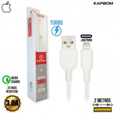 Cabo USB Lightning Emborrachado Super Resistente QC Turbo 2m 3.0A Kapbom KAP-2M-5G - Branco